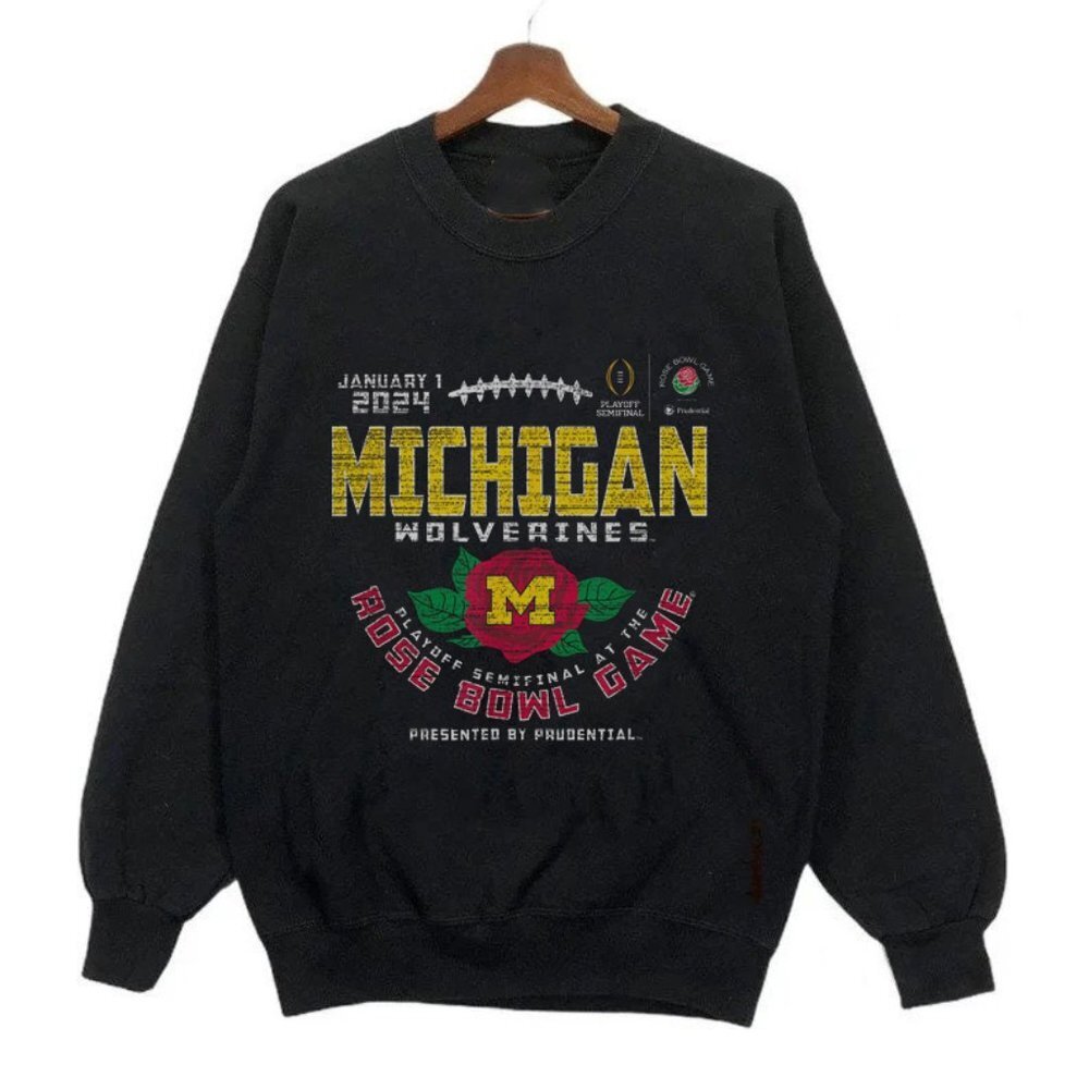 Michigan Wolverines Rose Bowl 2024 Vintage Ncaa Graphic Crewneck Sweatshirt